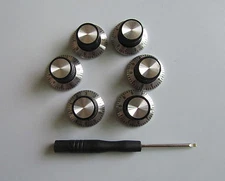 6x Vintage Style Guitar AMP Amplifier Knob Effect Pedal Knobs Black / Silver Cap