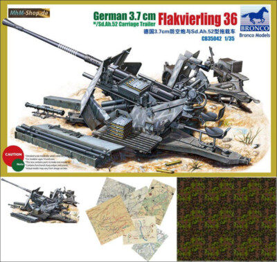 Bronco Models/ German 3.7cm Flak36 + Tarndecke + 6 Gefechtskarten Maßstab 1:35