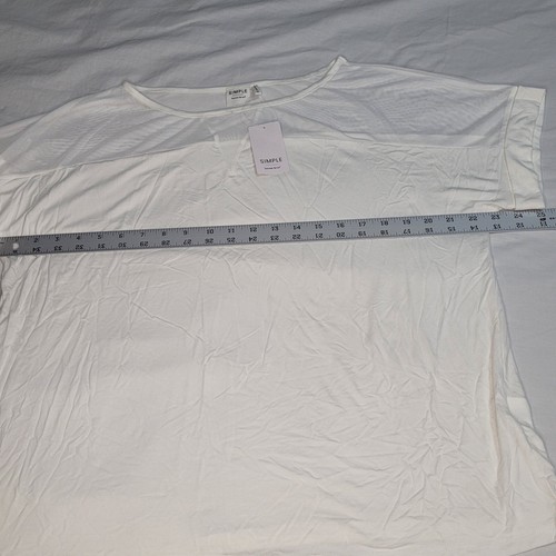 Simple Suzanne Betro Solid White Sheer Shoulder Top Shirt Size XL NWT - Imagen 5 de 8