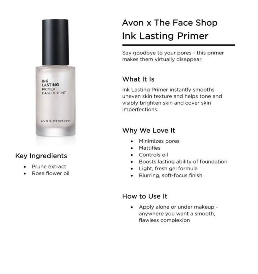 NUEVO Avon Ink Lasting Primer Base De Teint The Face Shop Foto 3 de 4