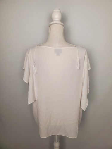 Mossimo Ivory Flutter Sleeve Top Embroidered Front Tasseled Shoulders Womens XL. - Picture 6 of 11