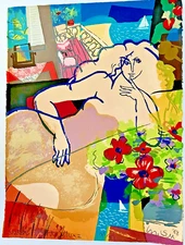 Original Hand Pulled Michael Leu Ltd Ed. Serigraph Waterfront Villa II 73/89