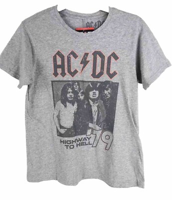 ACDC Womens 70s 80s T Shirt  Highway To Hell  Heather Gray Short Sleeve -XS B01