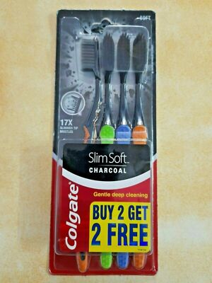 Colgate Slim Soft Charcoal Toothbrush (Pack of 4) 17x Slimmer Soft Tip Bristles