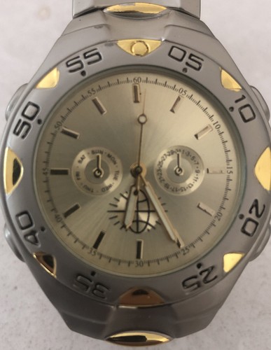 RELOJ DE PULSERA PARA HOMBRE HABAND PLATEADO TONO DORADO SUB ESFERAS FUNCIONANDO Nueva batería - Imagen 2 de 5