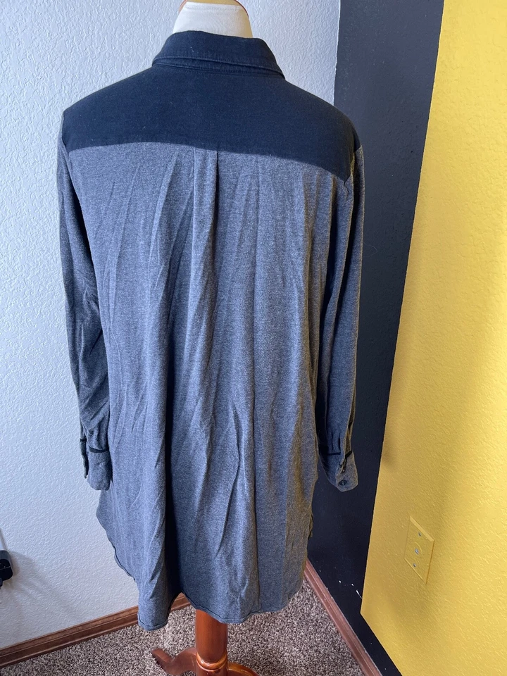 Camisa Vera Wang Mujer Mediana Dormir Gris Negro Botón Lados Divididos Foto 4 de 4