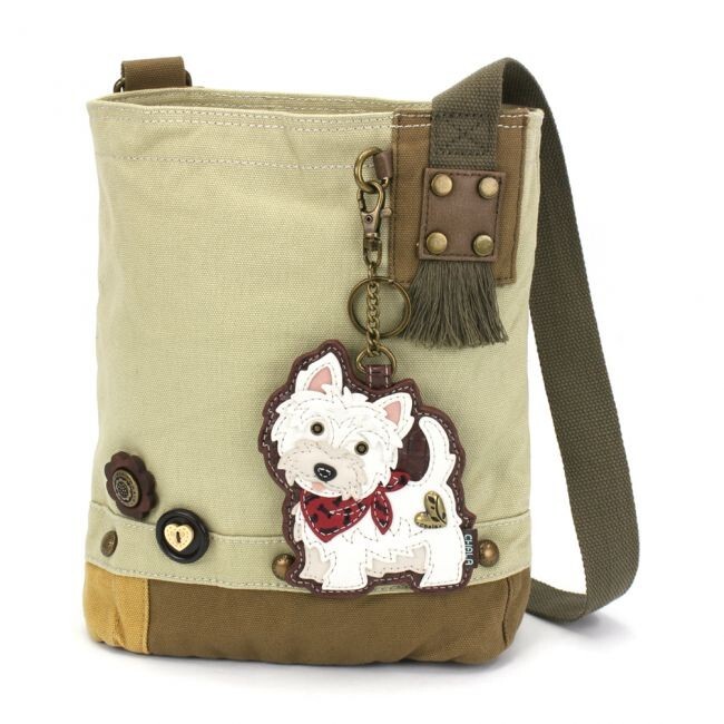 CHALA Women's Canvas Crossbody Messenger Bag - Patch Design, Adjustable Strap, Top Zipper (Sand Color)