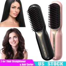 Portable Electric Hair Straightener Brush, Wireless Hot Comb Hair Straightener