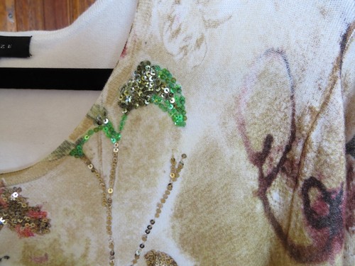 MESMERIZE Soft Top Sz XL Brown Green Glitter Sparkly Sequins Floral Scoop Neck - Picture 6 of 7