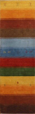 Striped Gabbeh Modern 10 ft Runner Rug Handmade Wool 9' 10' x 2' 8'