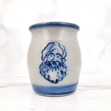 Vintage 1991 Rowe Pottery Works Salt Glaze Santa Claus Christmas 4.75" Crock