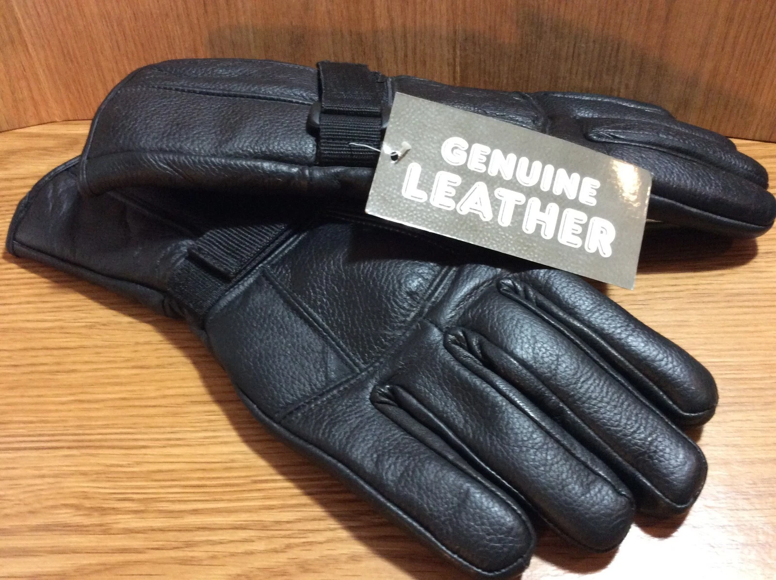 Black M Leather Motorcycle Riding Gloves/Gauntlets Adj. Wrist Fleece Lined NEW