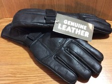 Black M Leather Motorcycle Riding Gloves/Gauntlets Adj. Wrist Fleece Lined NEW