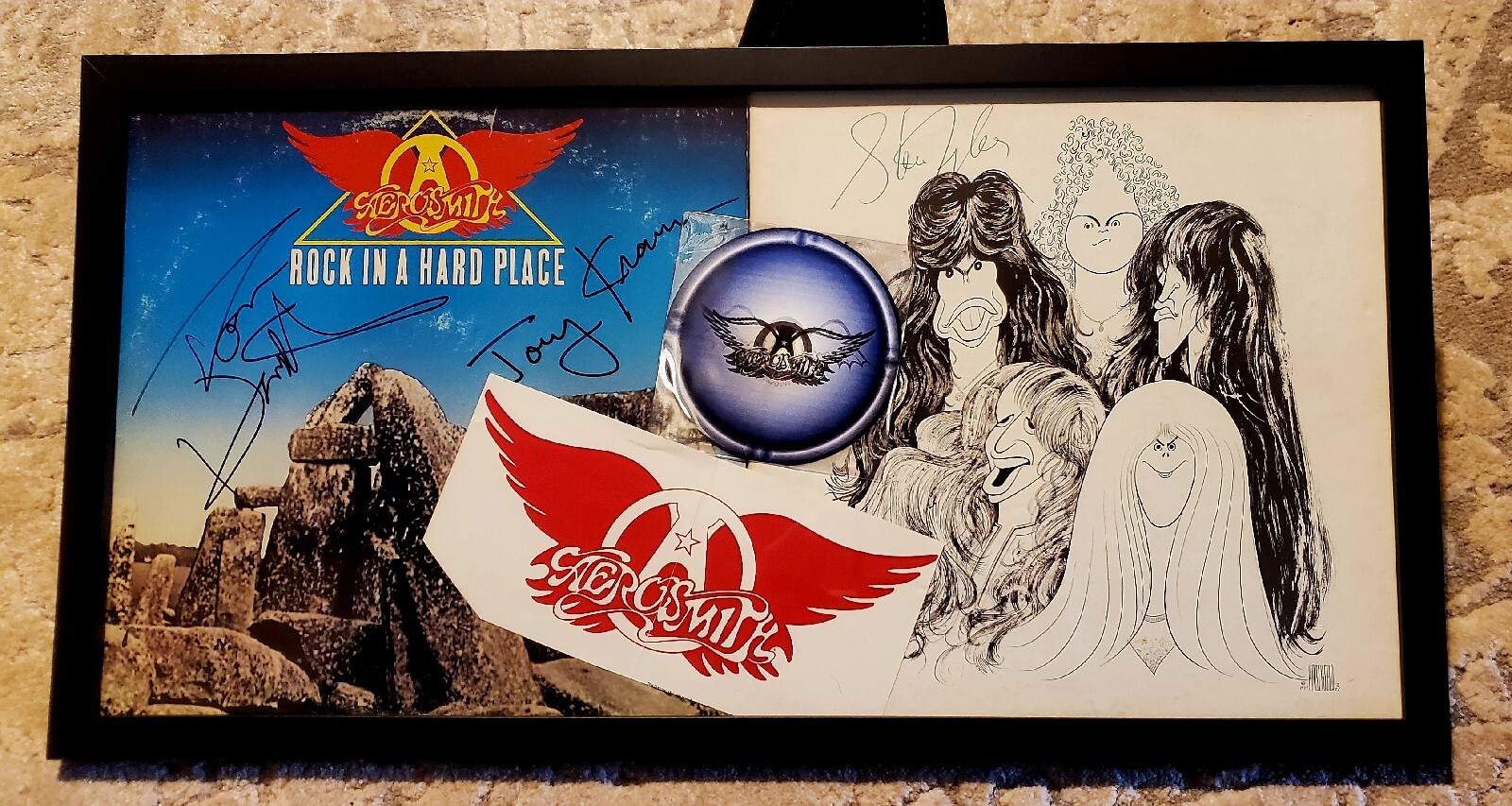 Rare Autographed Framed Signed Aerosmith Double Album Wall Display Kiss Van Hale
