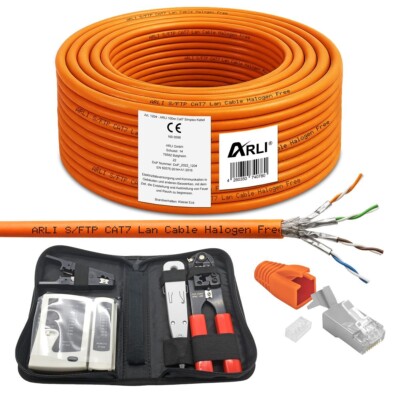 100m Cat7 Netzwerkkabel + 20x Rj45 Stecker Werkzeug Set Kabel ARLI Verlegekabel 