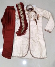 Men Designer Wedding Sherwani Asian Indian Groom Size 38 Gold Cream