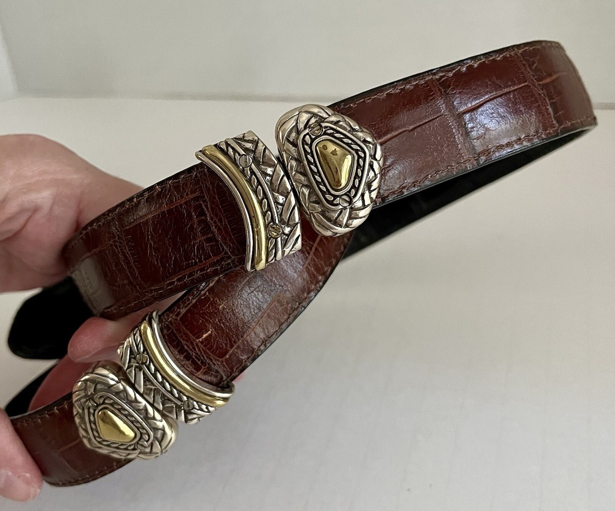 Brighton Reversible Belt Women Size S Black/Brown Croco Embossed Waist 28.5-32.5 Brighton Mixed Metal Reversible Leather Belt Womens Size  main image 3
