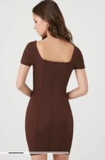 Brown colored bodycon middle slit mini dress 