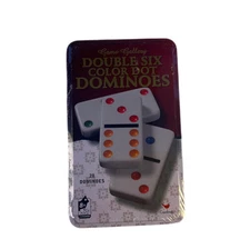 New Cardinal Double Six Color Dot Dominoes Tin Sealed, 28 Dominoes