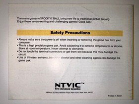 Rock 'n Ball Nintendo NES Manual Instruction Booklet Authentic