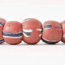 18 Striped Venetian Brick Red Trade Beads