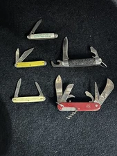 Vintage Lot Of 5 Folding Pocket Knives Multiple Brands Used B5