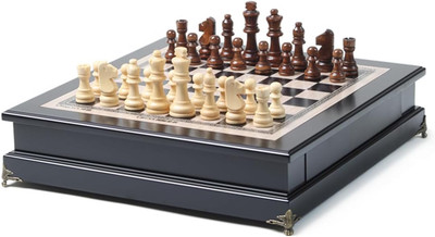 15 ''Wooden Chess Set, Large Size Board, Built-In Storage Drawer - 2 Extra Queens