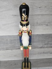 Estatuilla grande de madera de soldado cascanueces flaca de Navidad 36" vintage