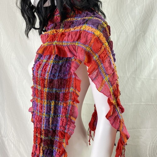 FRAAS Damen Crinkle Schal Fransenborte kariert Tuch bunt Halstuch 74" - Bild 6 von 8