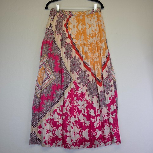 Chicos Skirt Womens 0 S/4 Pink Floral Paisley Pleated Cottagecore Patchwork - Picture 2 of 13
