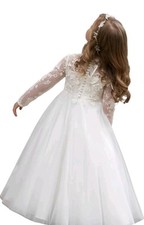 Long Sleeve Flower Girl Dresses for Wedding Tulle Floral Applique First...