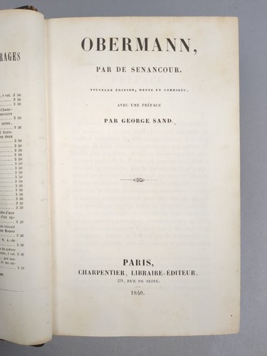 SENANCOUR OBERMANN PREFACE GEORGE SAND PARIS 1840 RELIURE CUIR - Bild 2 von 6