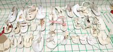 32 PC LOT VINTAGE SINGLE WHITE VINYL TIE-ON DOLL SHOES -SIZES  STYLES VARY GUC
