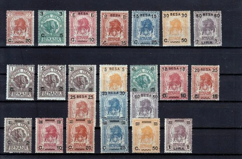 ITALIAN SOMALIA 1916 /1926 LIONS ELEPHANTS 23 STAMPS MOSTLY MLH HIGH CAT. VALUE