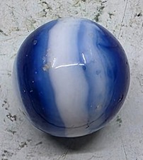 Vintage Akro Agate Blue and White Corkscrew Slag Swirl Glass Marble Collectible