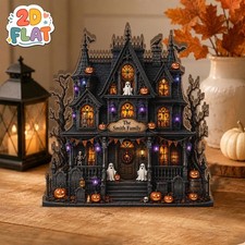 Spooky Haunted House Wooden Block, Gothic Halloween Shelf Decor Gift