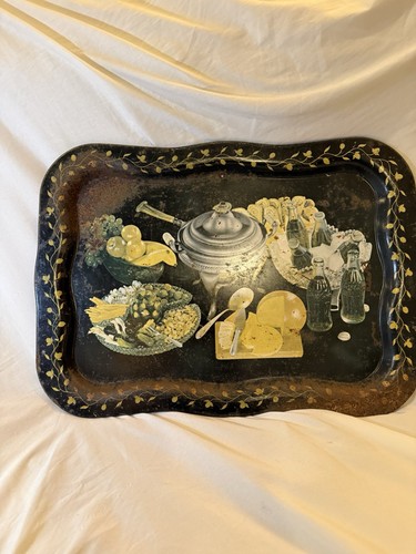 Vintage Coca-Cola Metal Tray Black Yellow Silver Food Bottle Design Soda Theme