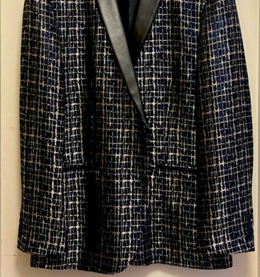 Chaqueta Blazer INC International Concepts Milan Calce Ajustado Metálica Azul Dorado Grande Foto 4 de 4