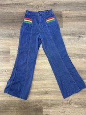 Vintage Retro 60s 70s Style Girls Bell Bottom Striped Jeans Pants 14 Slim