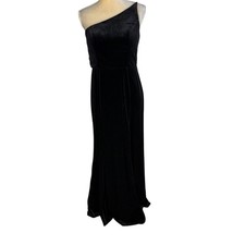 Azazie Black Velvet One Shoulder Maxi Dress Formal Evening Gown Size A 10