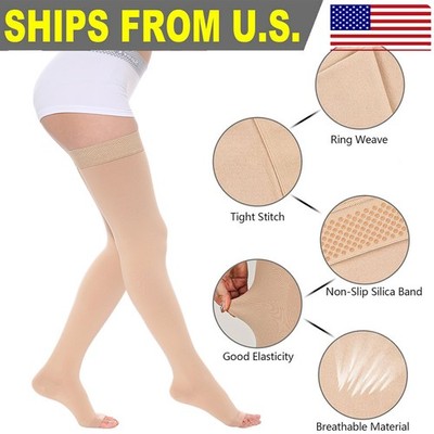 Relief Compression Stockings 20-30 mmHg Thigh High Silicone Dot Band Open Toe