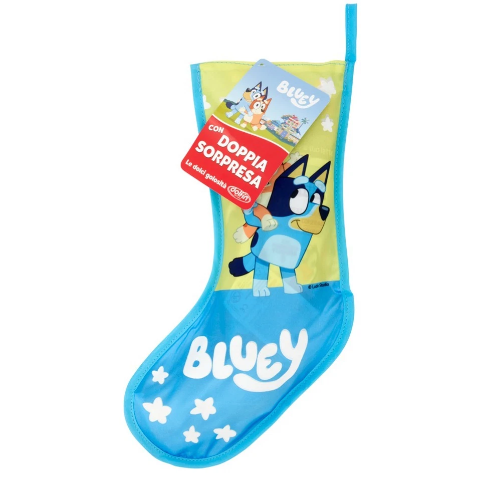 DOLCI PREZIOSI Dolfin Calza Befana/Natale Bluey con Doppia Sorpresa e Dolciumi,235g
