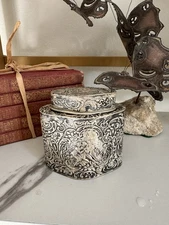 Germany Sterling Silver Or .800 Lovers Scene Repousse Tea Caddy Box Antique