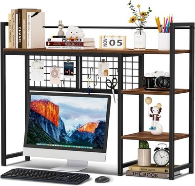 Wood Desk Hutch Monitor Stand Desktop Organizer Shelf Pegboard Storage Rack