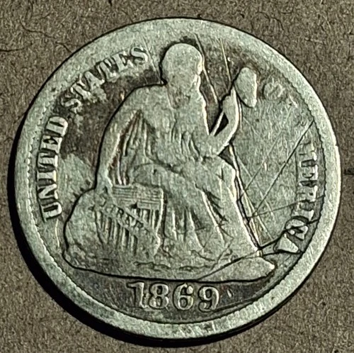 1869-S Seated Liberty Dime – F Fine – San Francisco Mint Silver 10C #910