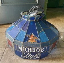 Vintage  MICHELOB Light Beer Hanging Faux Plastic Stained Glass Swag Lamp Eagle