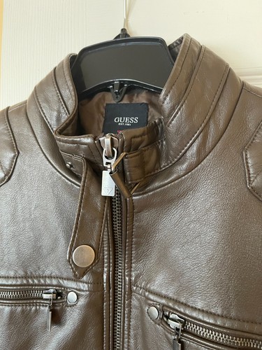 GUESS GIACCA ECOPELLE MARRONE ZIP FASCIA COLLETTO TAGLIA L DA UOMO - Foto 2 di 7