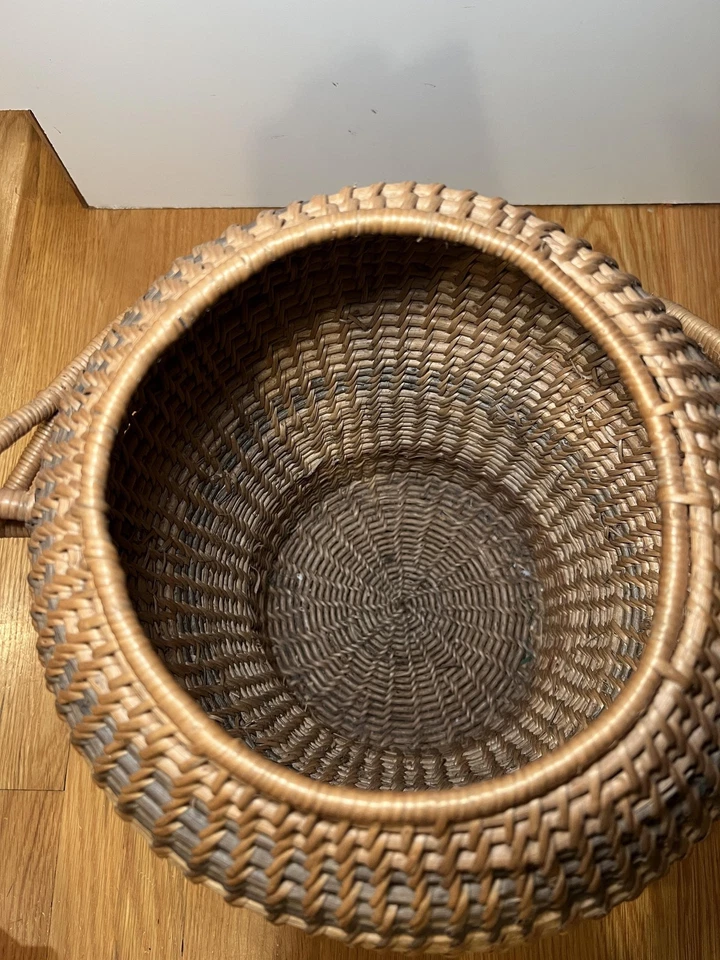 Vintage Handwoven Wicker Basket Jar Large 12" Boho Decor Storage with Handle - Image 3 of 4