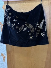 Mini Black Velvet Skirt Embroidered Sz8