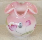 Fenton Rosaline Rose Bowl Hand Painted S. Hopkins Ruffled Edge Label